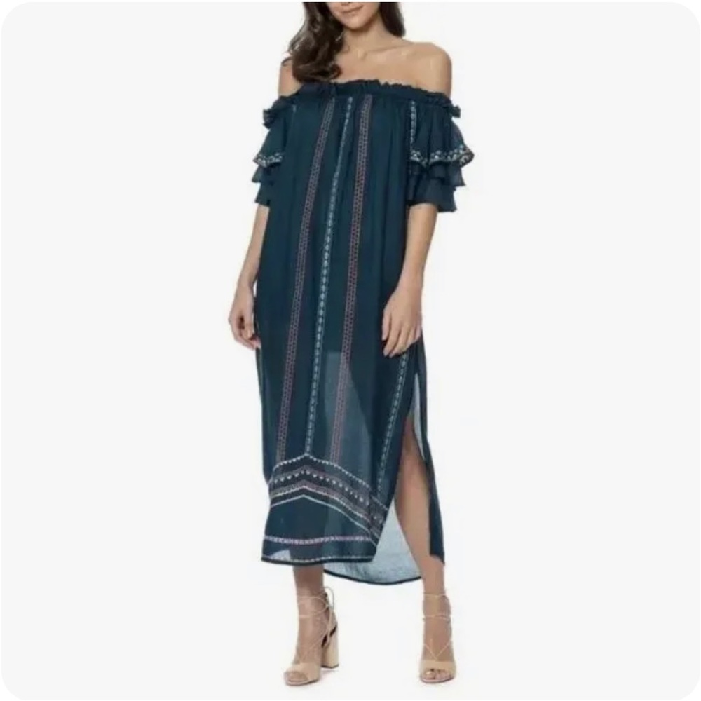 Red Carter Navy Embroidery Detailed Dress